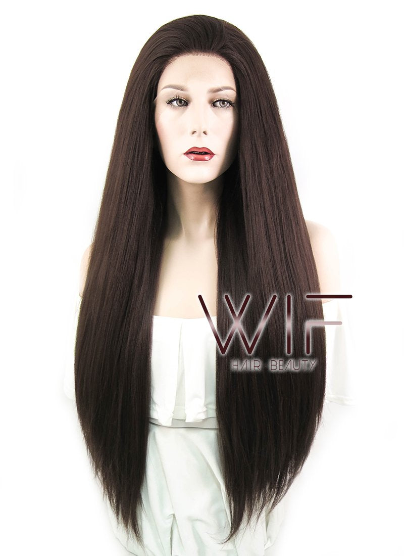 28" Straight Yaki Dark Brown Lace Front Synthetic Wig LF624J