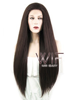 28" Straight Yaki Dark Brown Lace Front Synthetic Wig LF624J