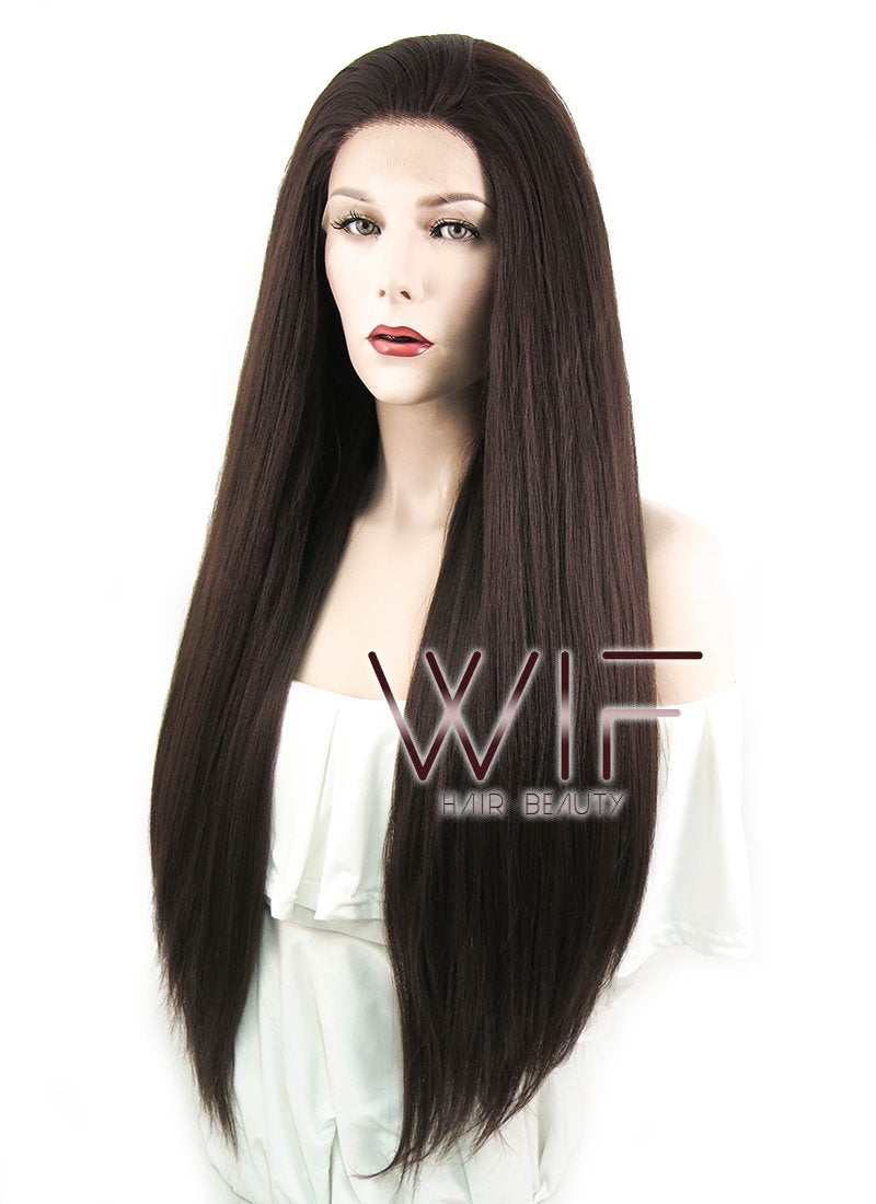 28" Straight Yaki Dark Brown Lace Front Synthetic Wig LF624J