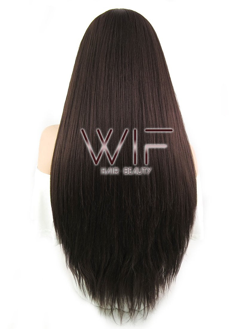 28" Straight Yaki Dark Brown Lace Front Synthetic Wig LF624J