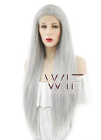 28" Straight Yaki Silver Grey Lace Front Synthetic Wig LF624N