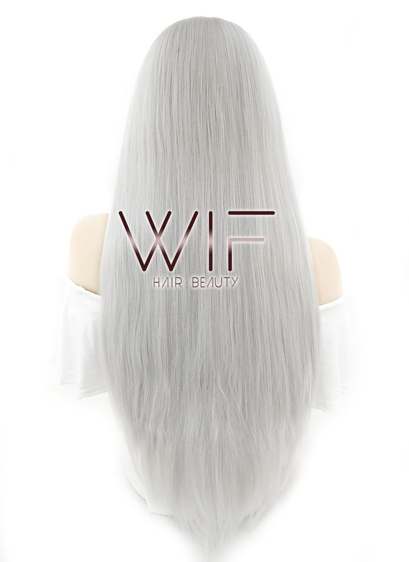 28" Straight Yaki Silver Grey Lace Front Synthetic Wig LF624N