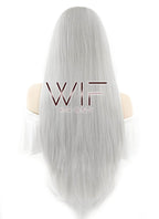 28" Straight Yaki Silver Grey Lace Front Synthetic Wig LF624N