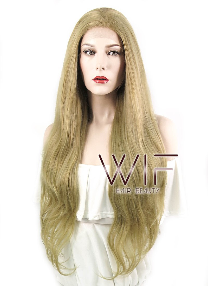 28" Wavy Ash Blonde Lace Front Synthetic Wig LF640A