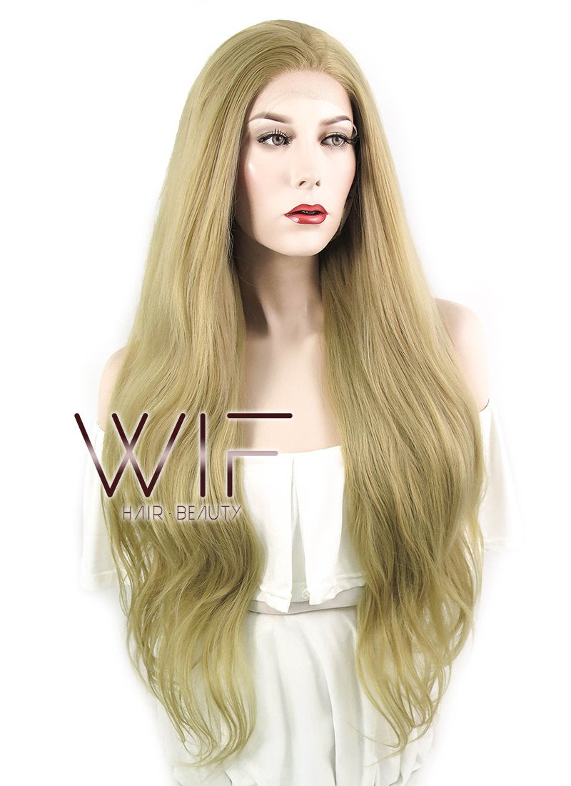 28" Wavy Ash Blonde Lace Front Synthetic Wig LF640A