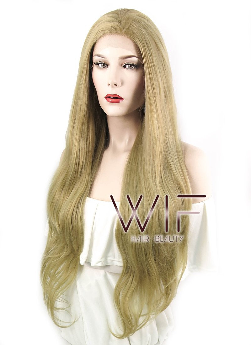 28" Wavy Ash Blonde Lace Front Synthetic Wig LF640A