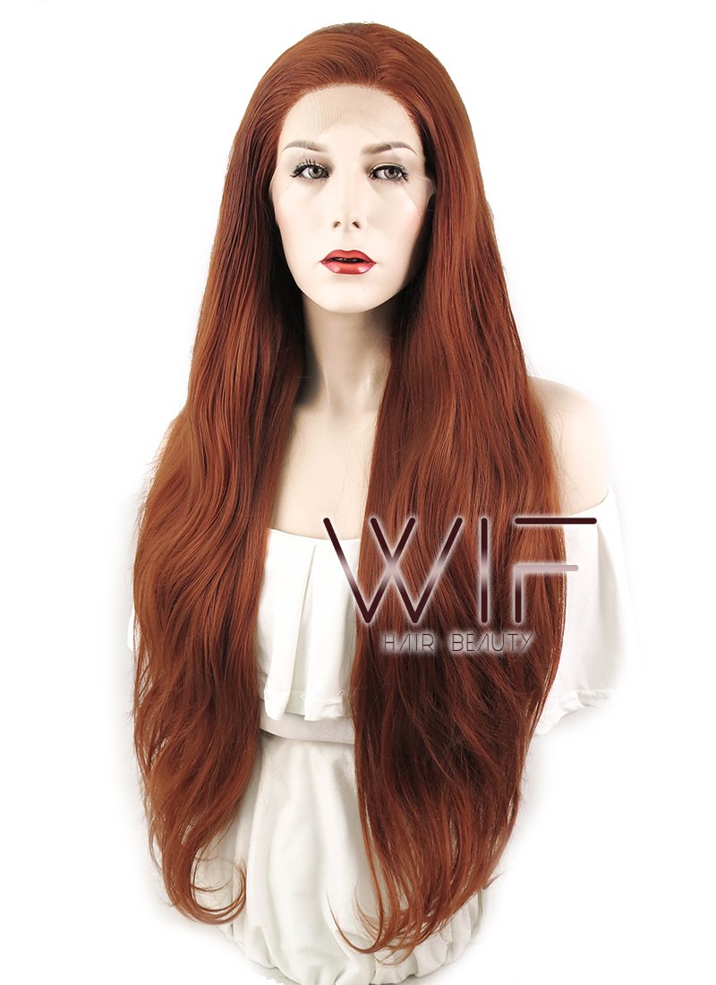 28" Wavy Reddish Brown Lace Front Synthetic Wig LF640C