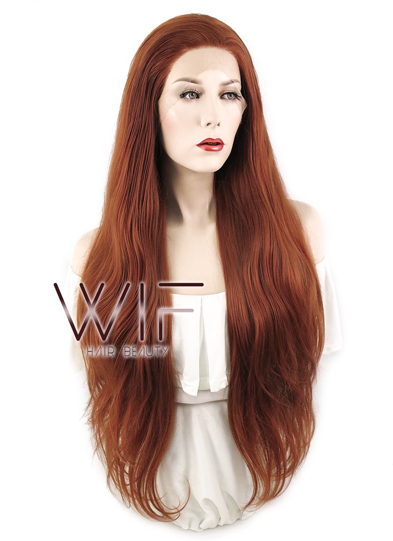 28" Wavy Reddish Brown Lace Front Synthetic Wig LF640C