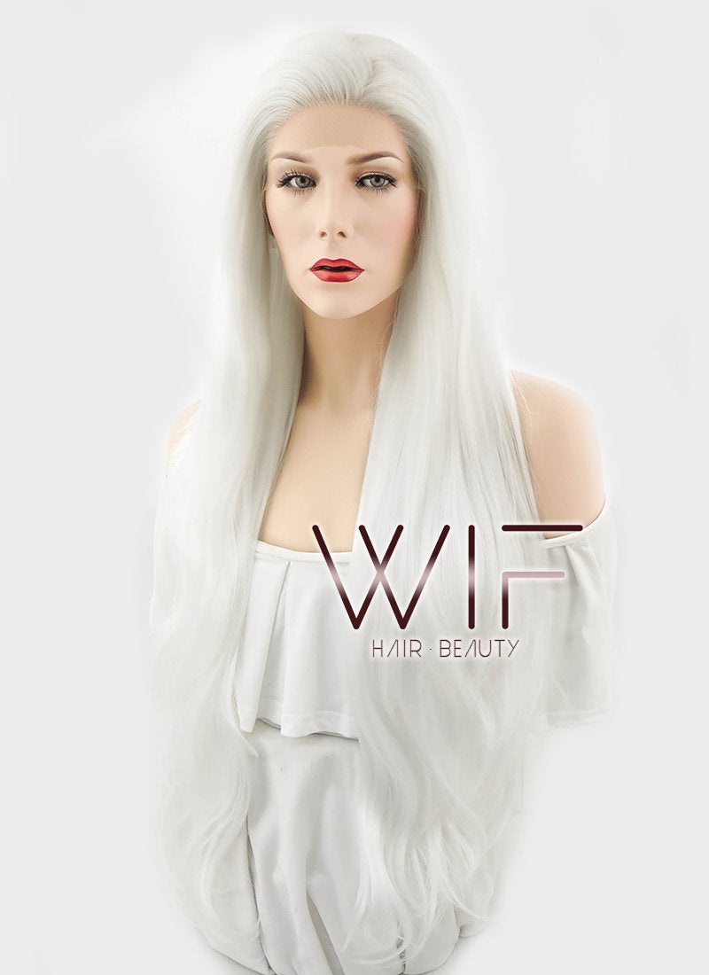 28" Wavy Platinum White Lace Front Synthetic Wig LF640H