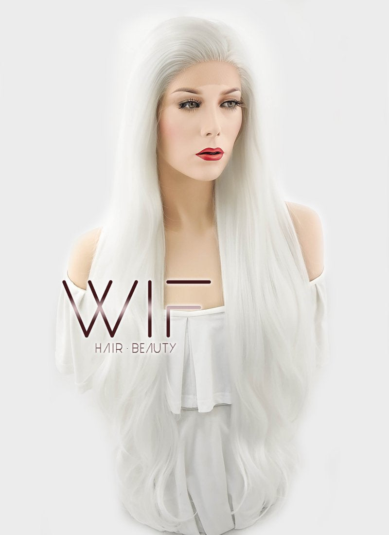 28" Wavy Platinum White Lace Front Synthetic Wig LF640H