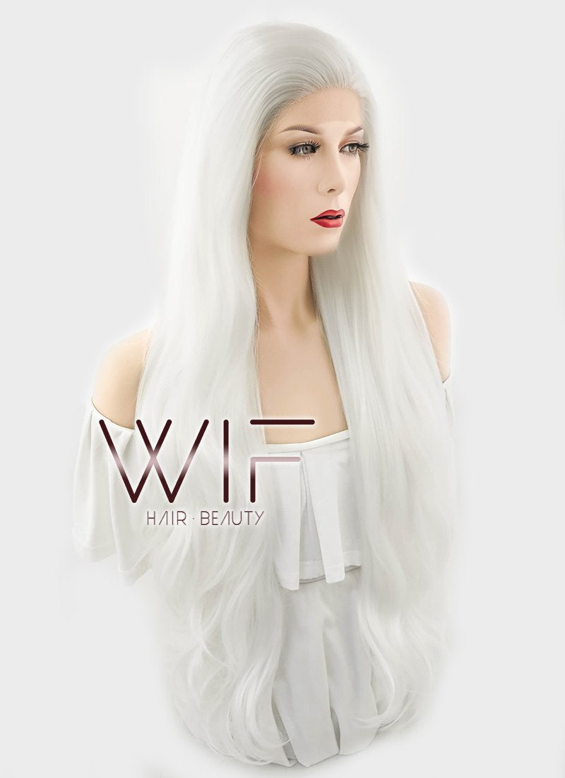 28" Wavy Platinum White Lace Front Synthetic Wig LF640H
