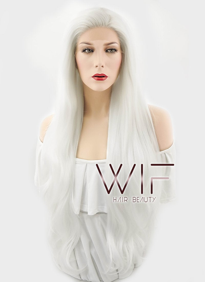 28" Wavy Platinum White Lace Front Synthetic Wig LF640H