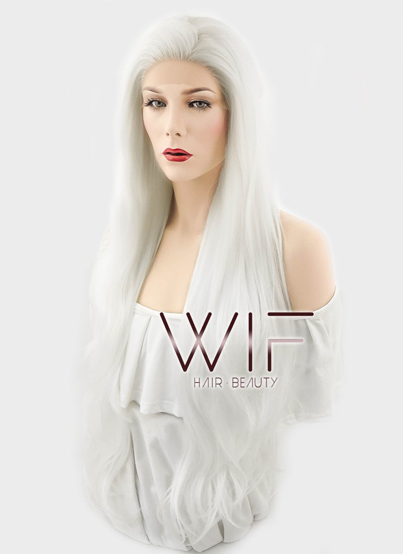 28" Wavy Platinum White Lace Front Synthetic Wig LF640H