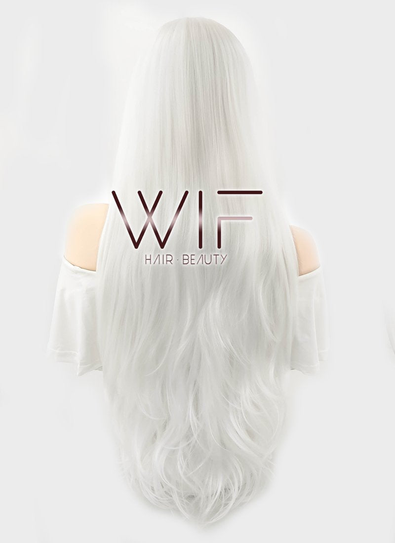 28" Wavy Platinum White Lace Front Synthetic Wig LF640H