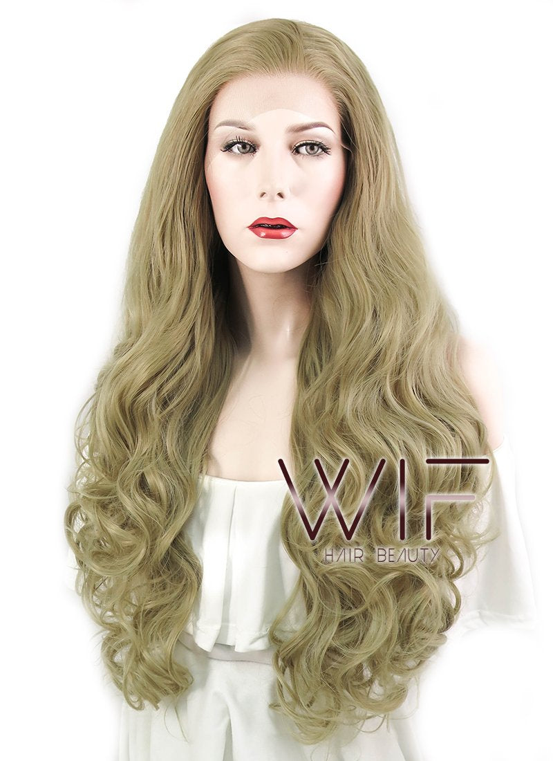 28" Wavy Ash Blonde Lace Front Synthetic Wig LF641A