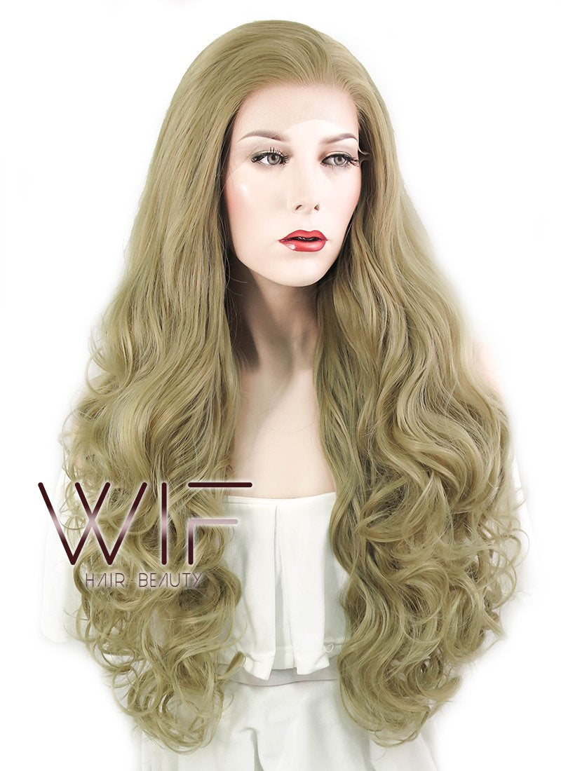 28" Wavy Ash Blonde Lace Front Synthetic Wig LF641A
