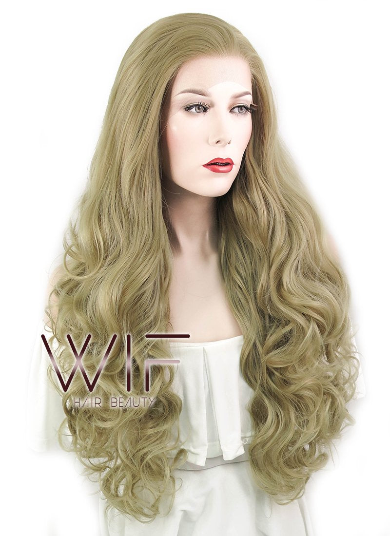 28" Wavy Ash Blonde Lace Front Synthetic Wig LF641A