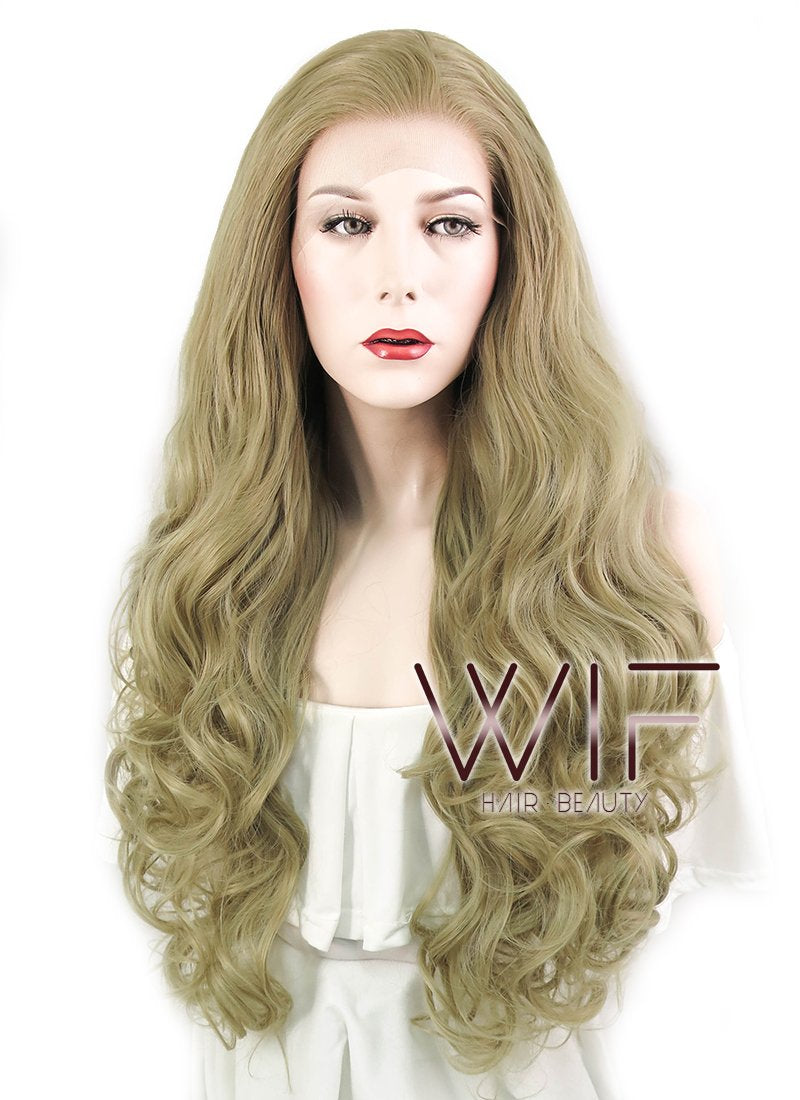 28" Wavy Ash Blonde Lace Front Synthetic Wig LF641A
