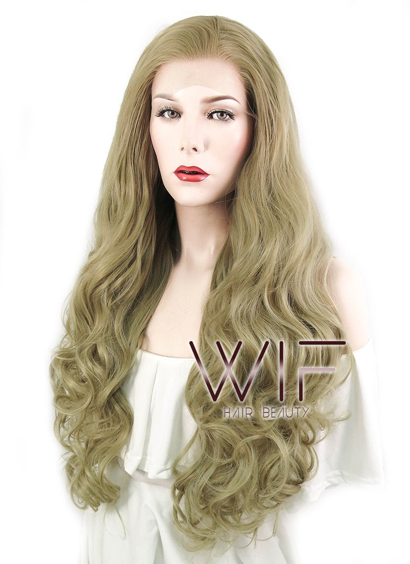 28" Wavy Ash Blonde Lace Front Synthetic Wig LF641A
