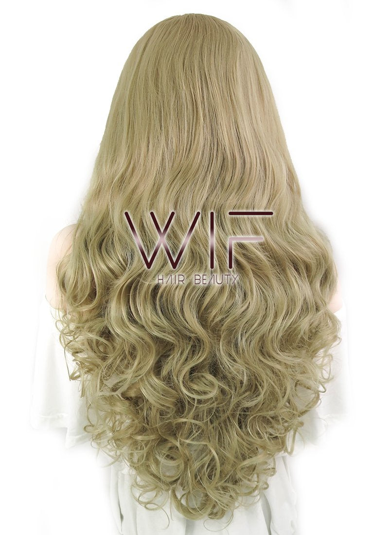 28" Wavy Ash Blonde Lace Front Synthetic Wig LF641A