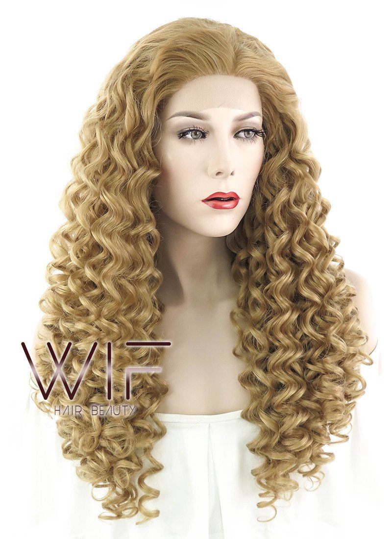 26" Long Spiral Golden Blonde Lace Front Synthetic Hair Wig LF633O