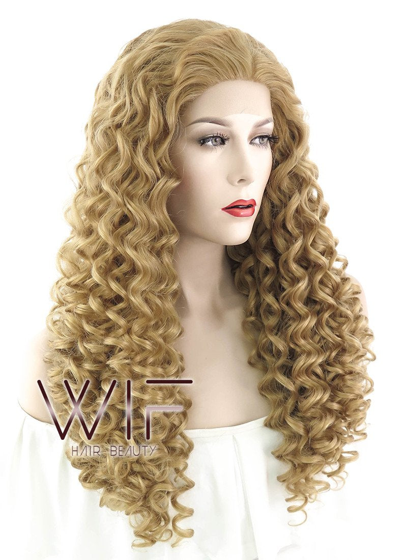 26" Long Spiral Golden Blonde Lace Front Synthetic Hair Wig LF633O