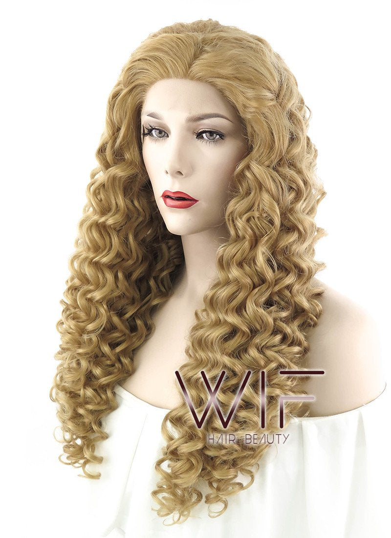 26" Long Spiral Golden Blonde Lace Front Synthetic Hair Wig LF633O