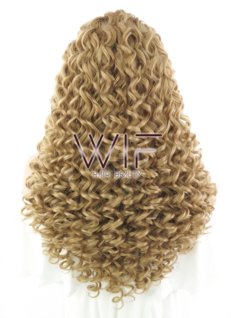 26" Long Spiral Golden Blonde Lace Front Synthetic Hair Wig LF633O
