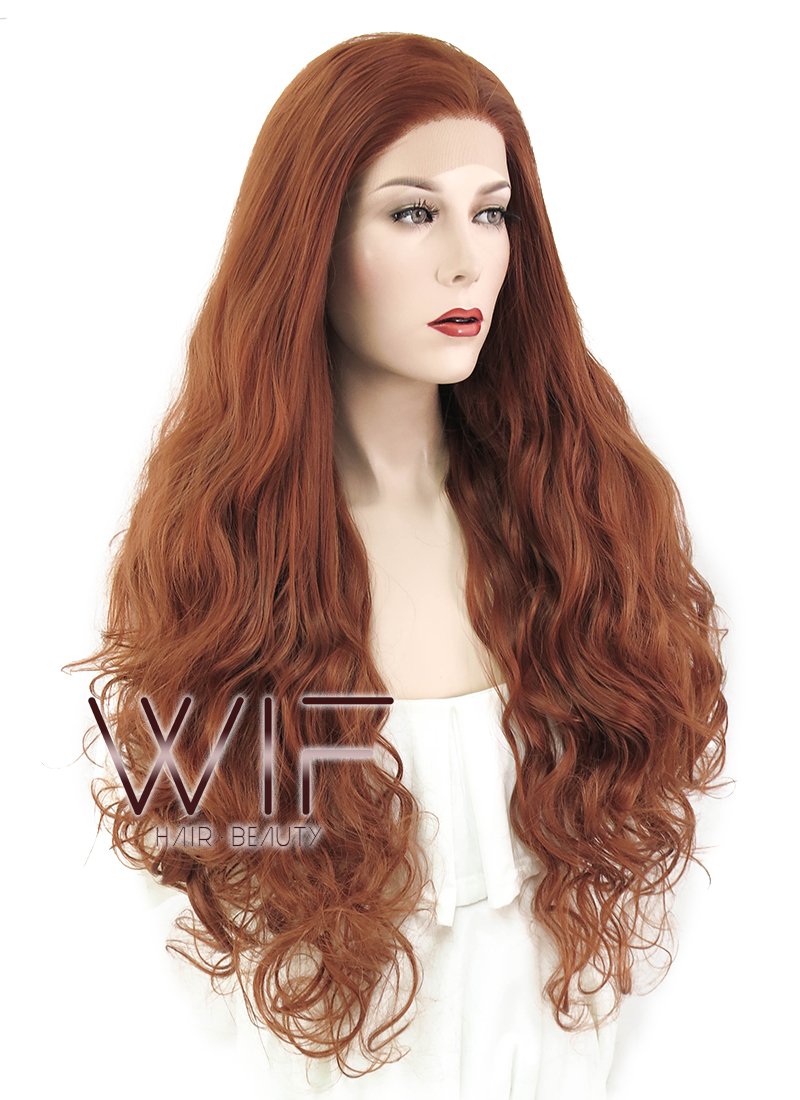 28" Wavy Reddish Brown Lace Front Synthetic Wig LF667D