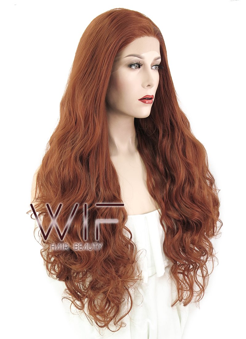 28" Wavy Reddish Brown Lace Front Synthetic Wig LF667D
