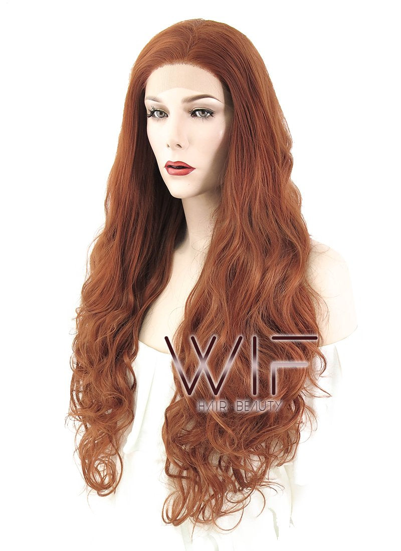 28" Wavy Reddish Brown Lace Front Synthetic Wig LF667D