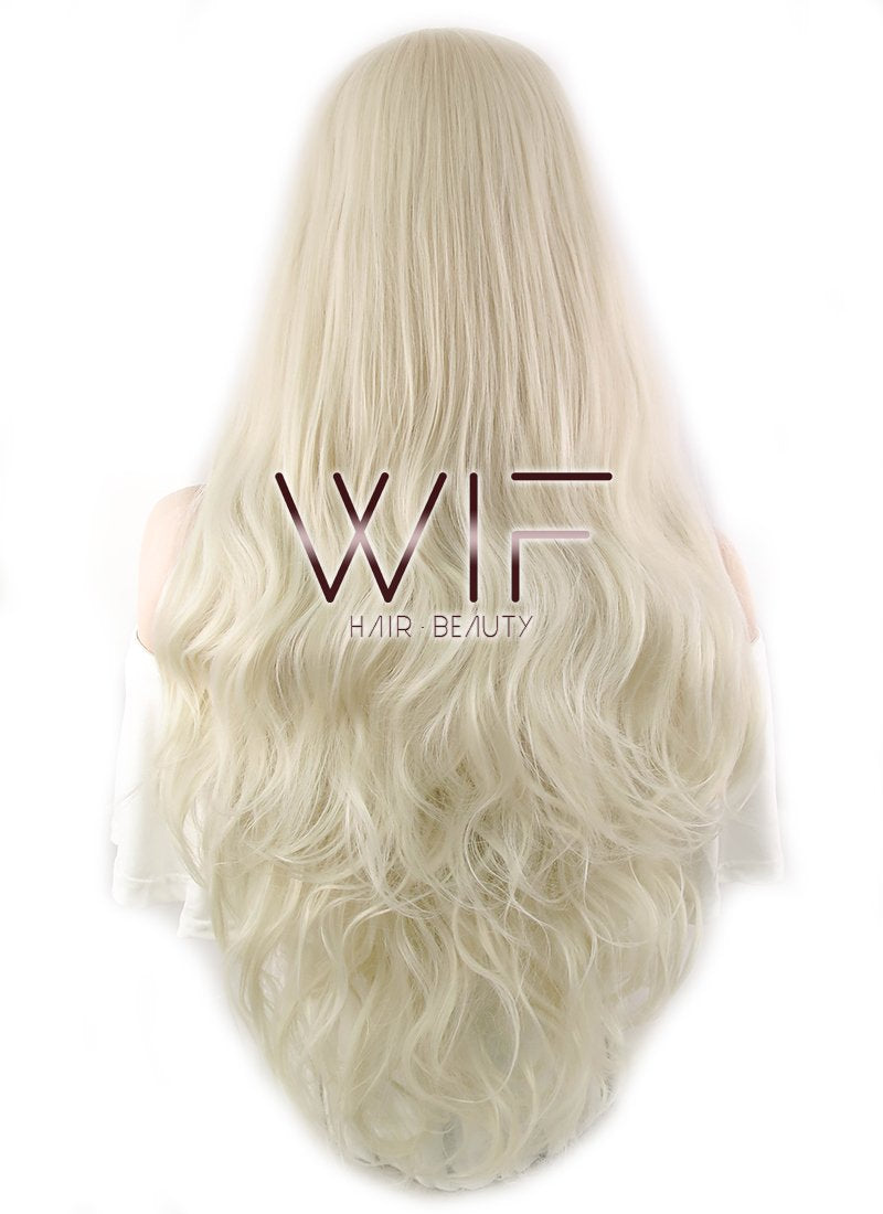28" Wavy Platinum Blonde Lace Front Synthetic Wig LF667F