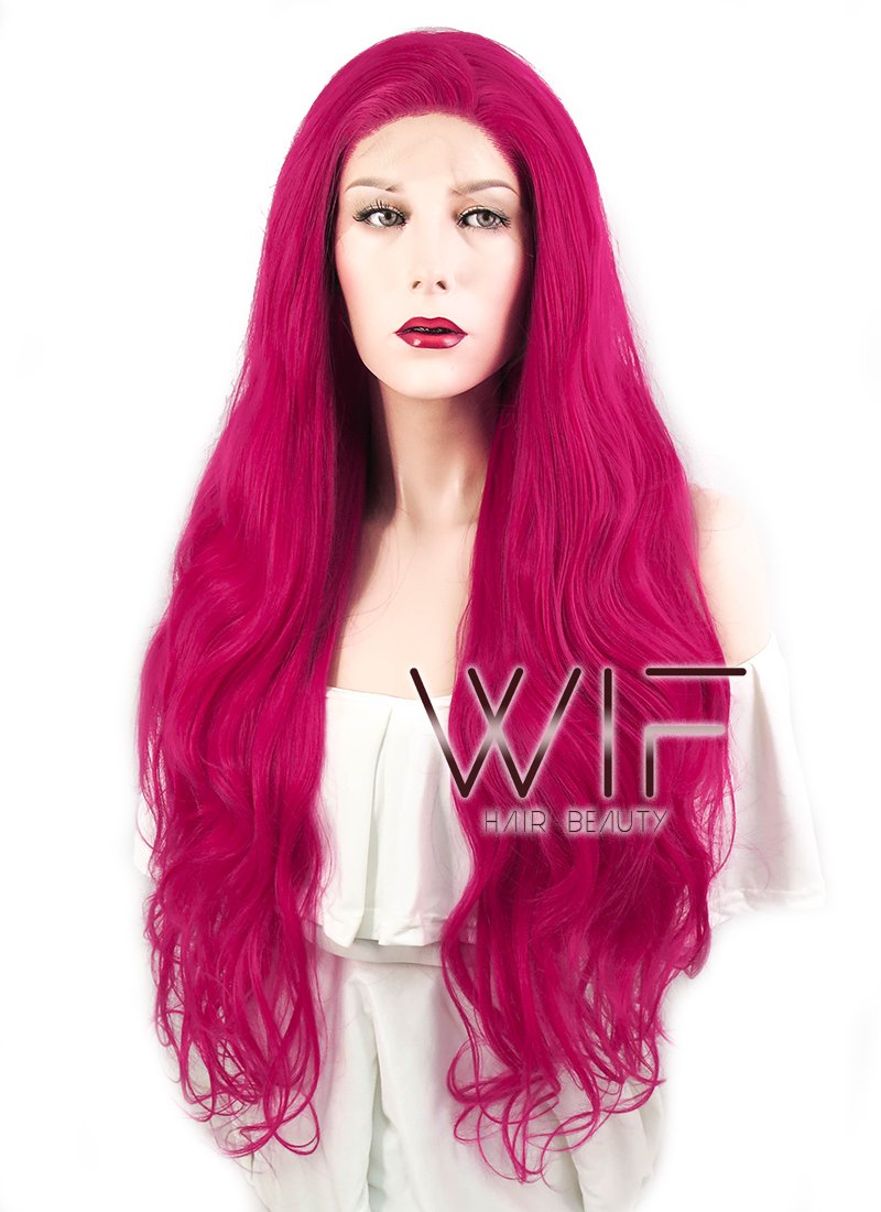28" Wavy Magenta Lace Front Synthetic Wig LF667M
