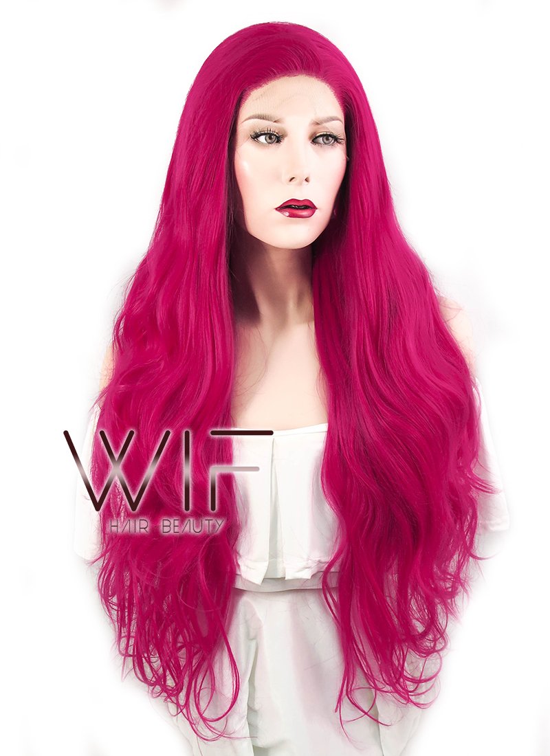 28" Wavy Magenta Lace Front Synthetic Wig LF667M