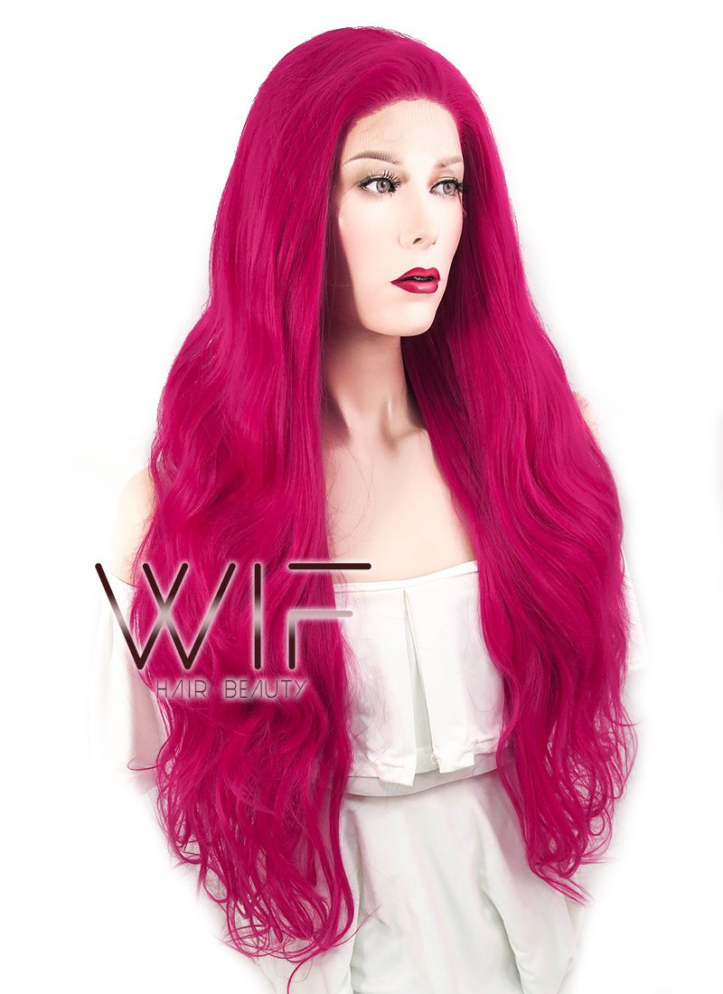 28" Wavy Magenta Lace Front Synthetic Wig LF667M