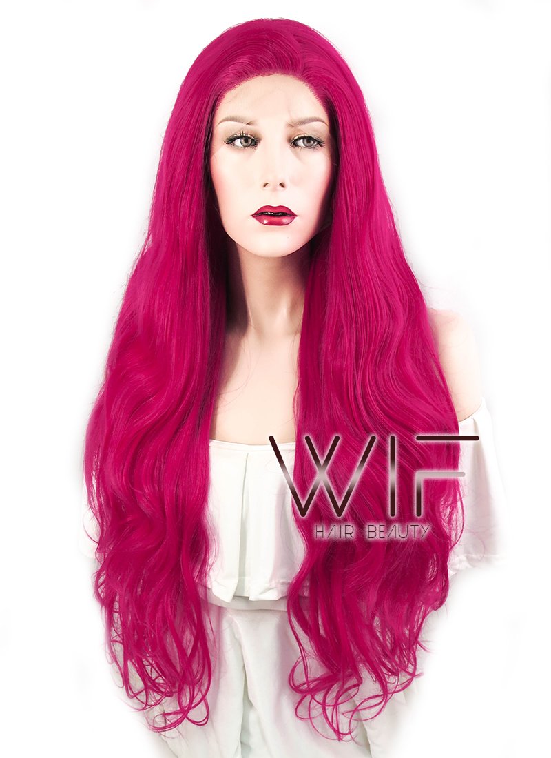 28" Wavy Magenta Lace Front Synthetic Wig LF667M