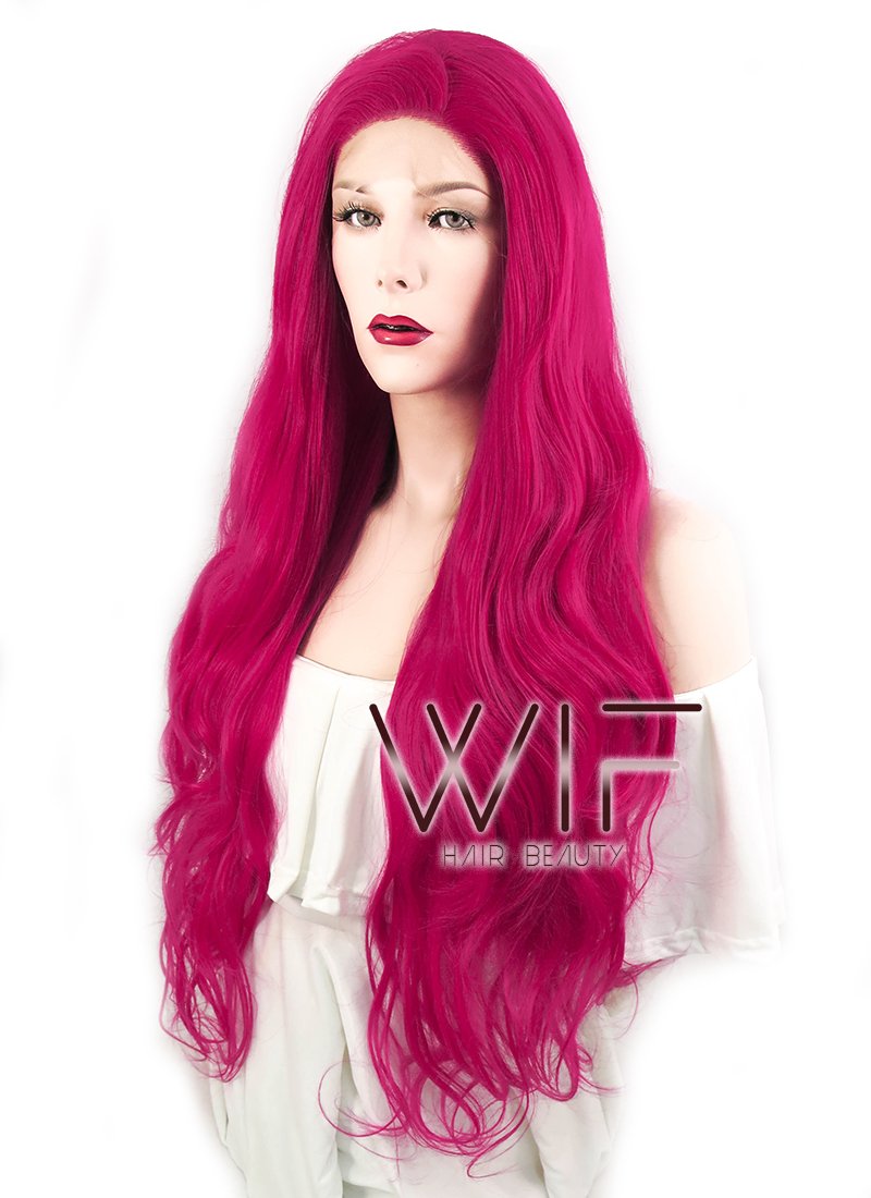 28" Wavy Magenta Lace Front Synthetic Wig LF667M
