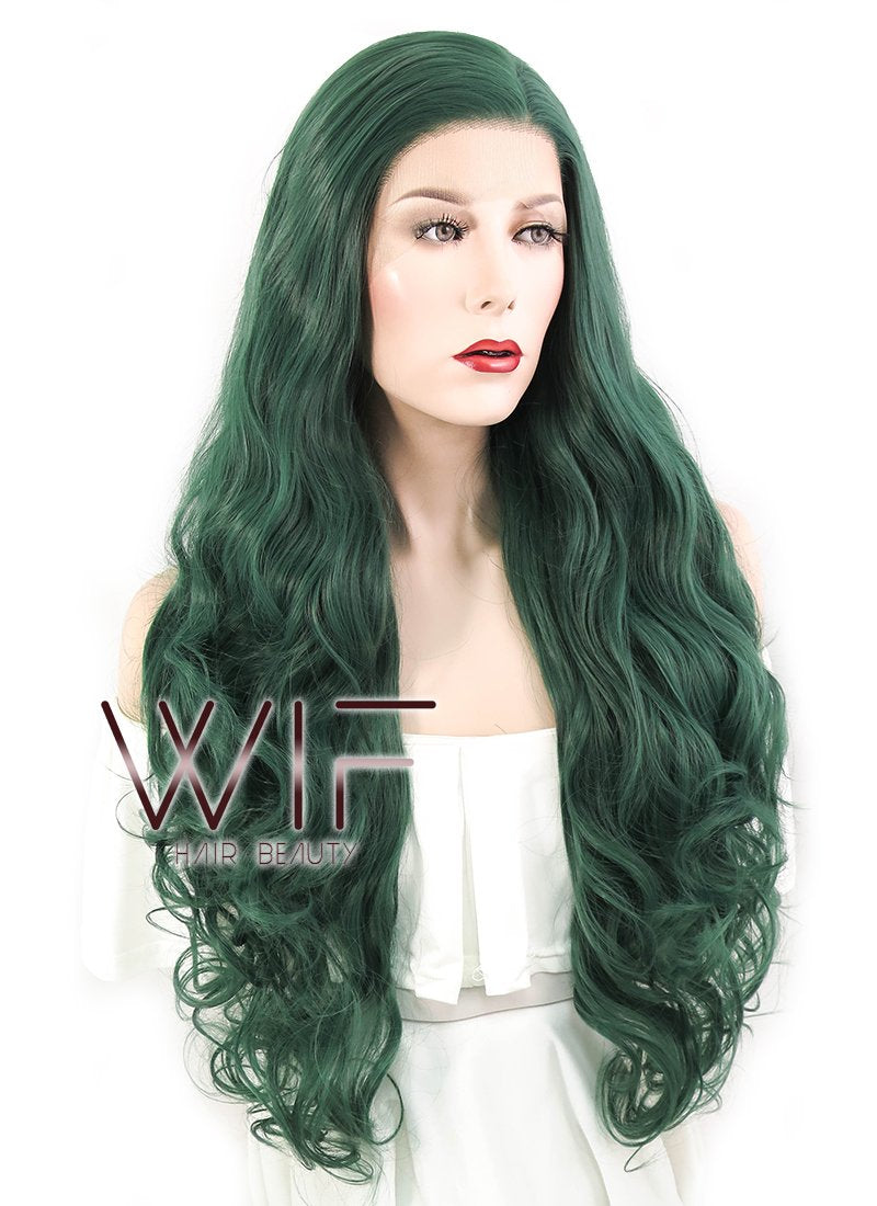 28" Wavy Deep Sea Green Lace Front Synthetic Wig LF667V