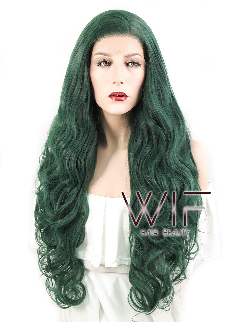 28" Wavy Deep Sea Green Lace Front Synthetic Wig LF667V