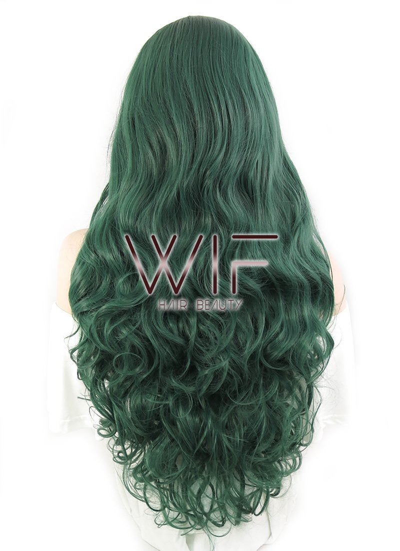 28" Wavy Deep Sea Green Lace Front Synthetic Wig LF667V