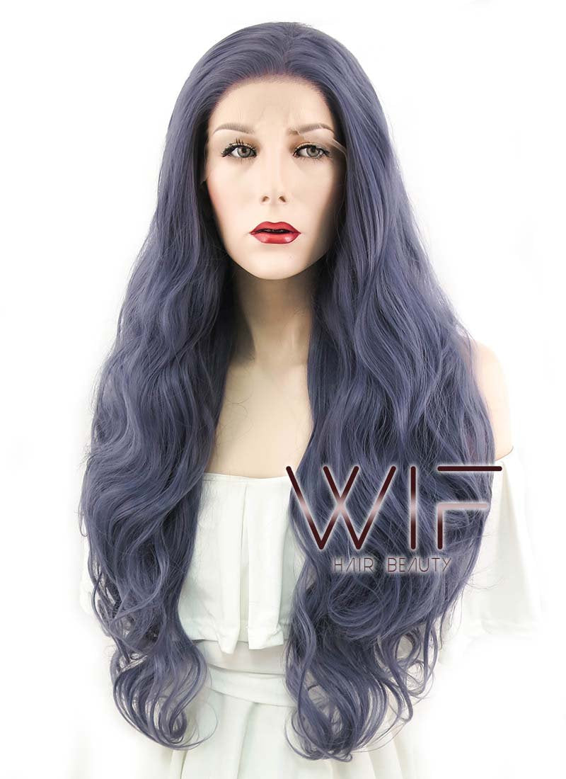 28" Wavy Purplish Grey Lace Front Synthetic Wig LF667
