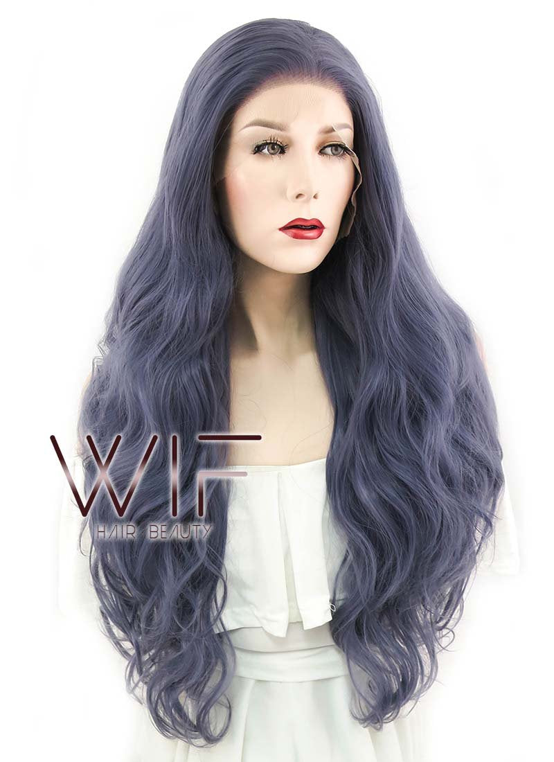 28" Wavy Purplish Grey Lace Front Synthetic Wig LF667
