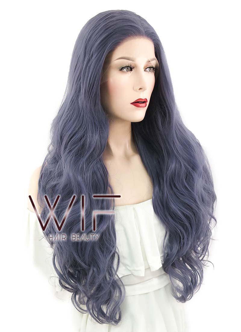 28" Wavy Purplish Grey Lace Front Synthetic Wig LF667