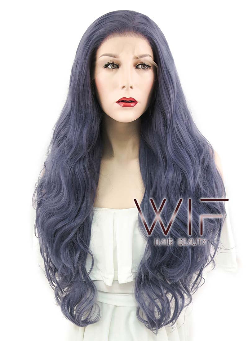 28" Wavy Purplish Grey Lace Front Synthetic Wig LF667