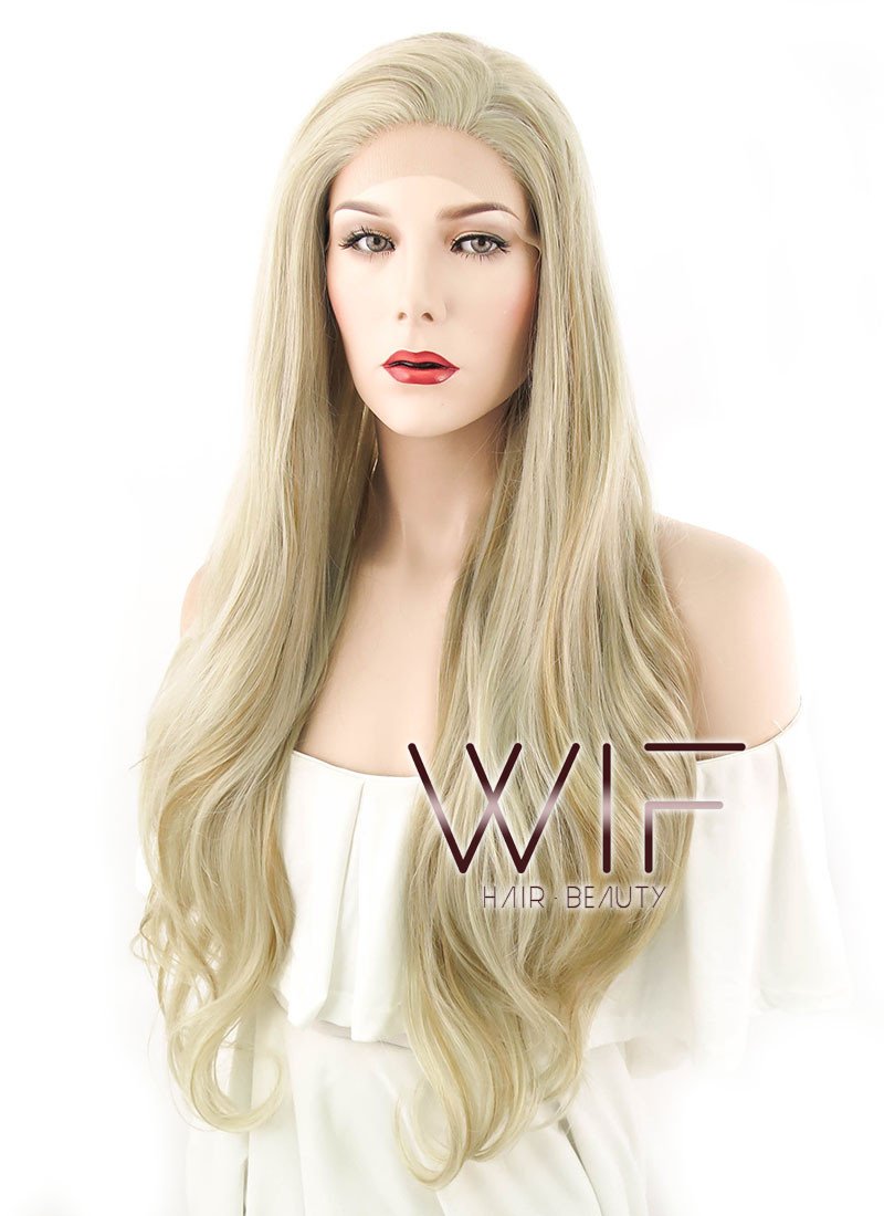 24" / 28" Wavy Mixed Ash Blonde Lace Front Synthetic Wig LF675