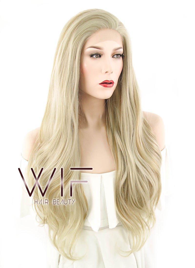 24" / 28" Wavy Mixed Ash Blonde Lace Front Synthetic Wig LF675