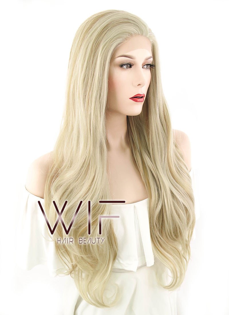 24" / 28" Wavy Mixed Ash Blonde Lace Front Synthetic Wig LF675