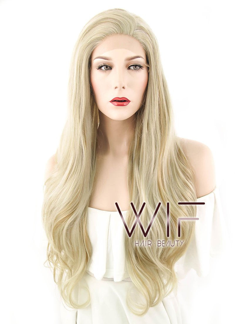 24" / 28" Wavy Mixed Ash Blonde Lace Front Synthetic Wig LF675