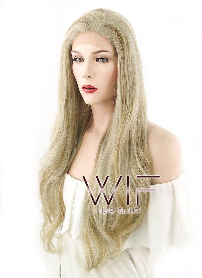 24" / 28" Wavy Mixed Ash Blonde Lace Front Synthetic Wig LF675