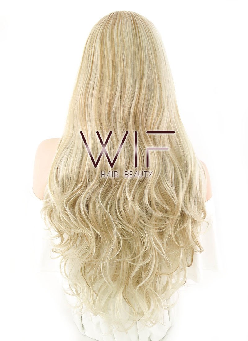 24" / 28" Wavy Mixed Ash Blonde Lace Front Synthetic Wig LF675